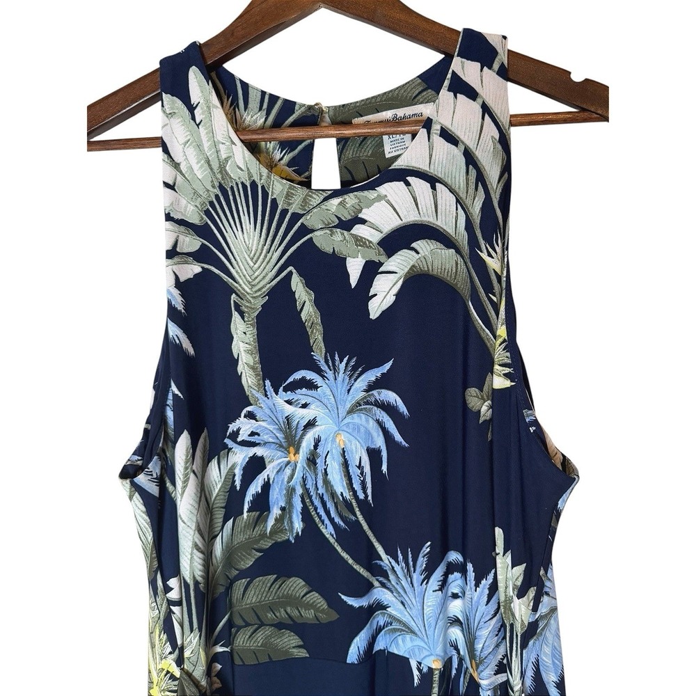 Tommy Bahama XL Tropical Palm Print Faux Wrap Maxi Dress Navy Blue Sleeveless - Picture 5 of 11